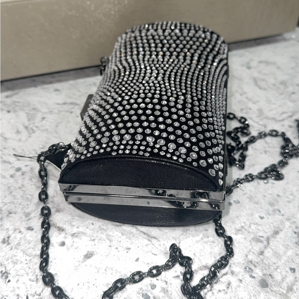 I.N.C Embellished Black Rhinestone Crystal Purse Clutch Gunmetal Dressy Bag NEW - Picture 4 of 9